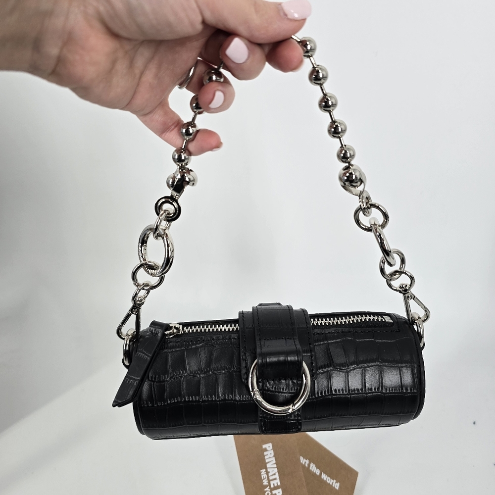 Private Policy Mini Black Barrel Bag Leather NEW